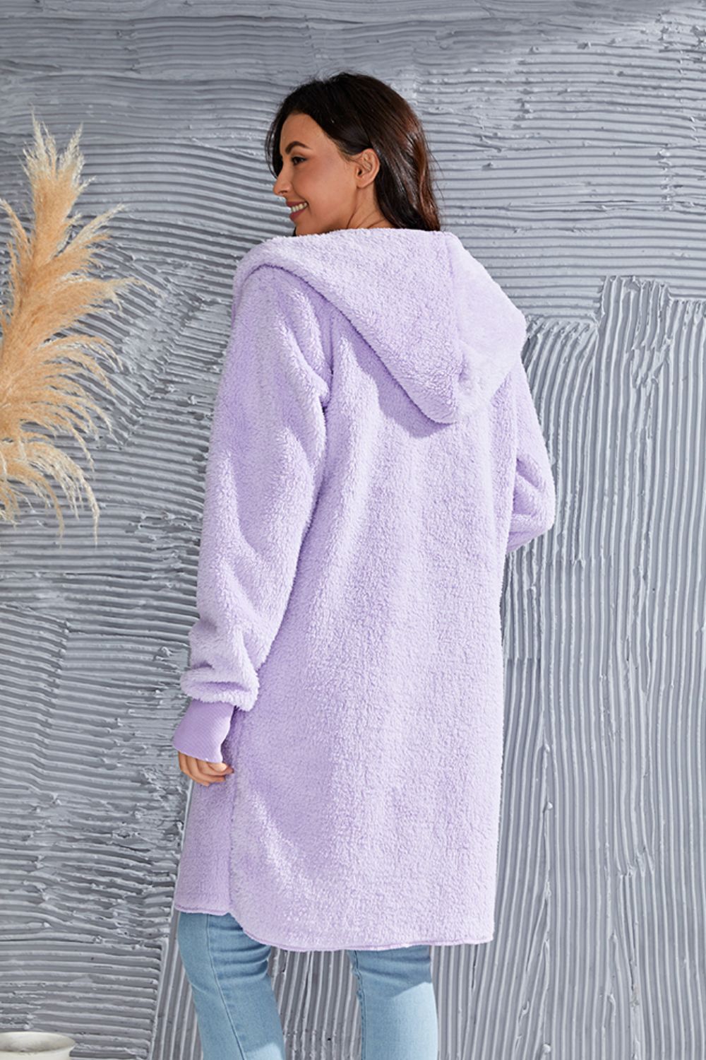 Double Take Full Size Hooded Teddy Bear Jacket with Thumbholes - Aurelia Clothing