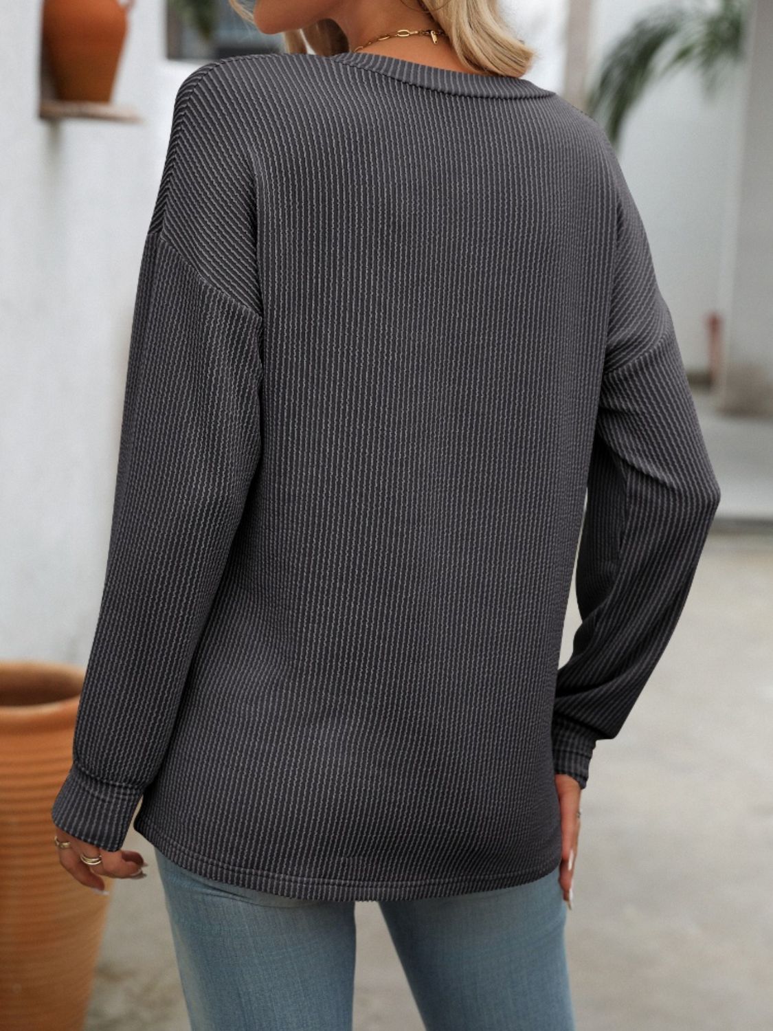V-Neck Long Sleeve T-Shirt - Aurelia Clothing
