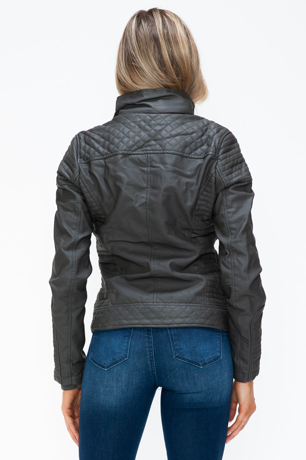 YMI Faux Layered Double-Zipper Jacket with Fuzzy Hood - Aurelia Clothing