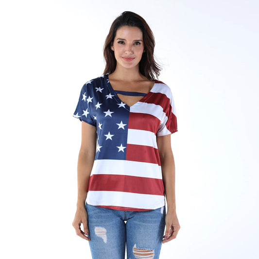 American flag women's fashion short sleeve - Free Shipping