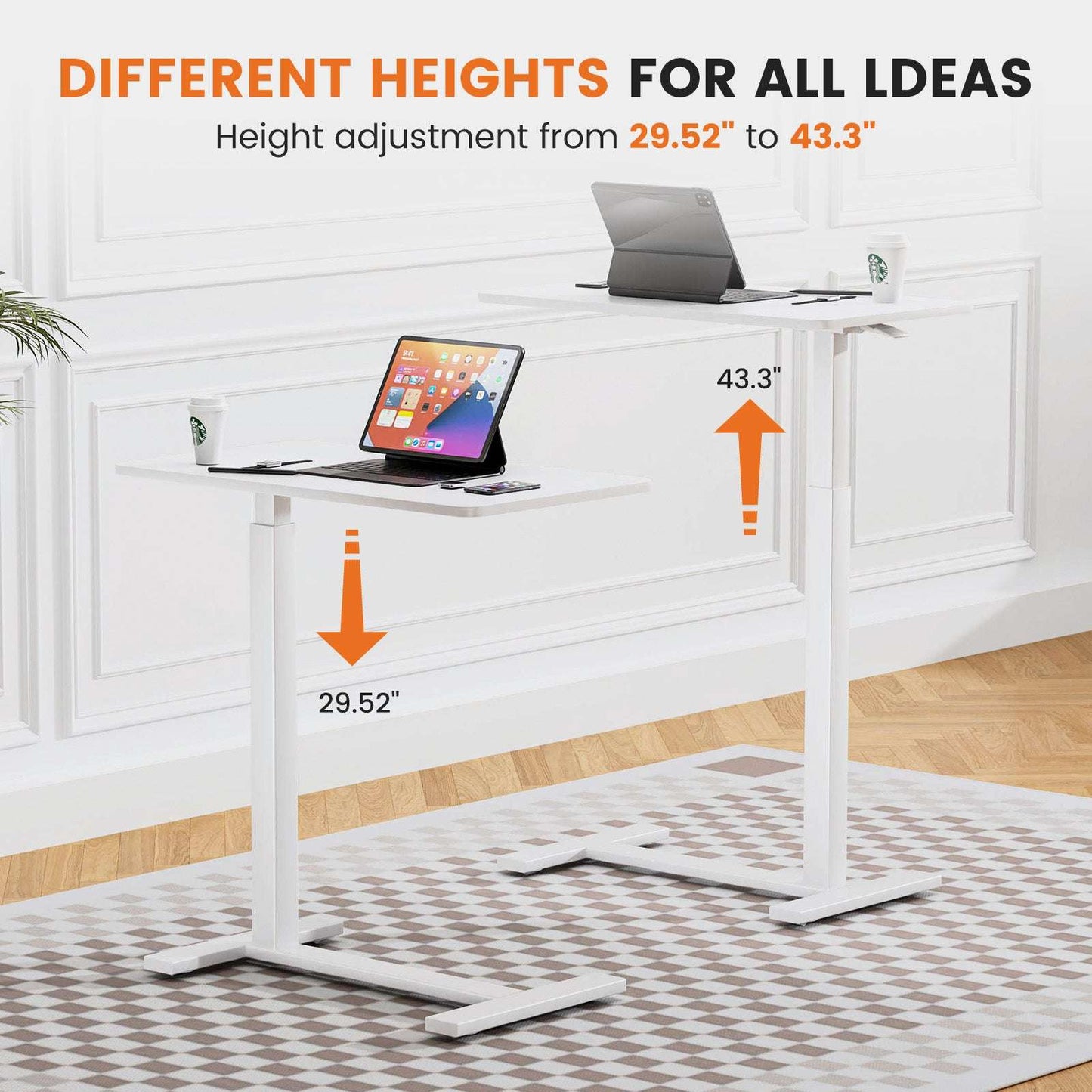 Adjustable mobile bed desk, computer desk, mobile standing desk, lifting desk, desk, white - Free Shipping - Aurelia Clothing