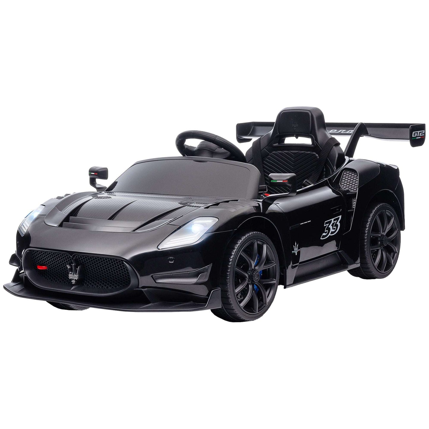 Qaba Maserati GT2 Licensed Ride On Car, 12V Battery Powered Electric Car for Kids with Shock-Absorbers, Auxiliary Wheels, 3MPH Racing Car with Remote, Horn Music LED Lights, Black - Free Ship - Aurelia Clothing