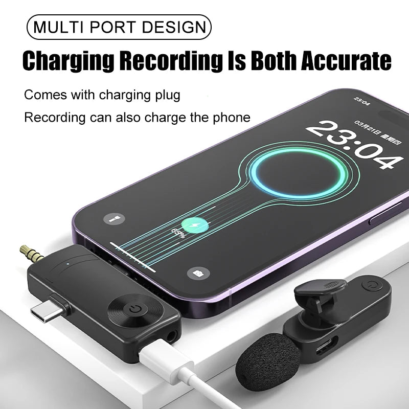3 In 1 Wireless Lavalier Microphone Plug And Play Intelligent Noise Reduction Mini Mic For iPhone Android Live Broadcast - Aurelia Clothing
