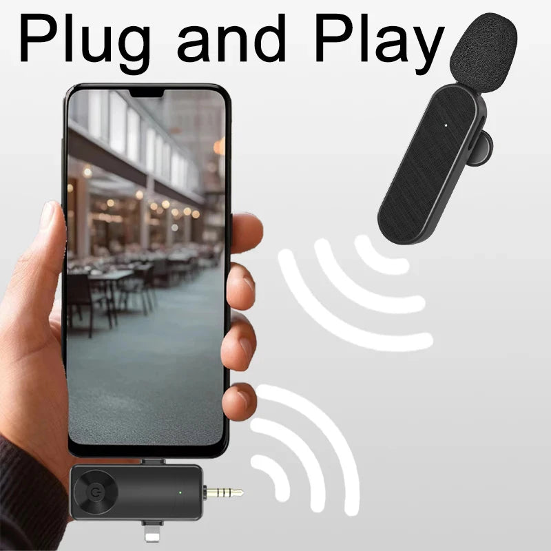 3 In 1 Wireless Lavalier Microphone Plug And Play Intelligent Noise Reduction Mini Mic For iPhone Android Live Broadcast - Aurelia Clothing