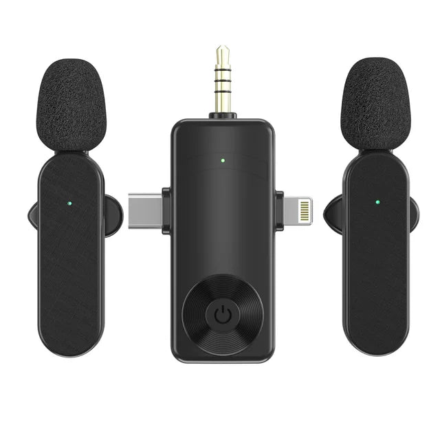 3 In 1 Wireless Lavalier Microphone Plug And Play Intelligent Noise Reduction Mini Mic For iPhone Android Live Broadcast - Aurelia Clothing