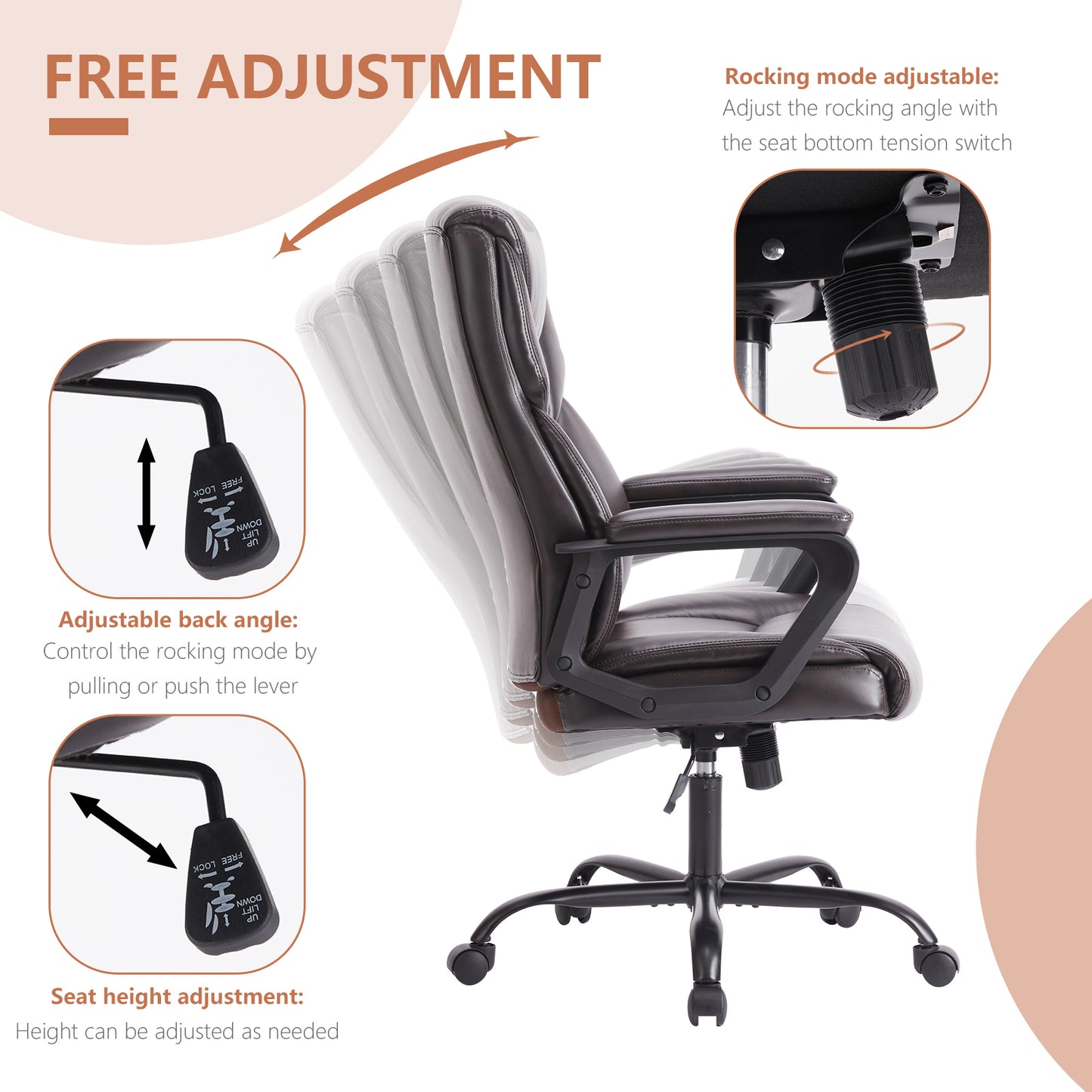 Sweetcrispy Home Office Chair Ergonomic PU Leather Desk Chair with Armrests - Free Shipping - Aurelia Clothing
