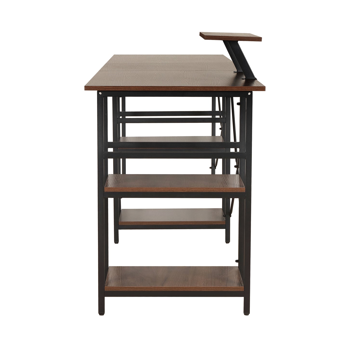 Techni Mobili L-Shape Industrial Desk with storage shelves, Walnut - Free Shipping - Aurelia Clothing