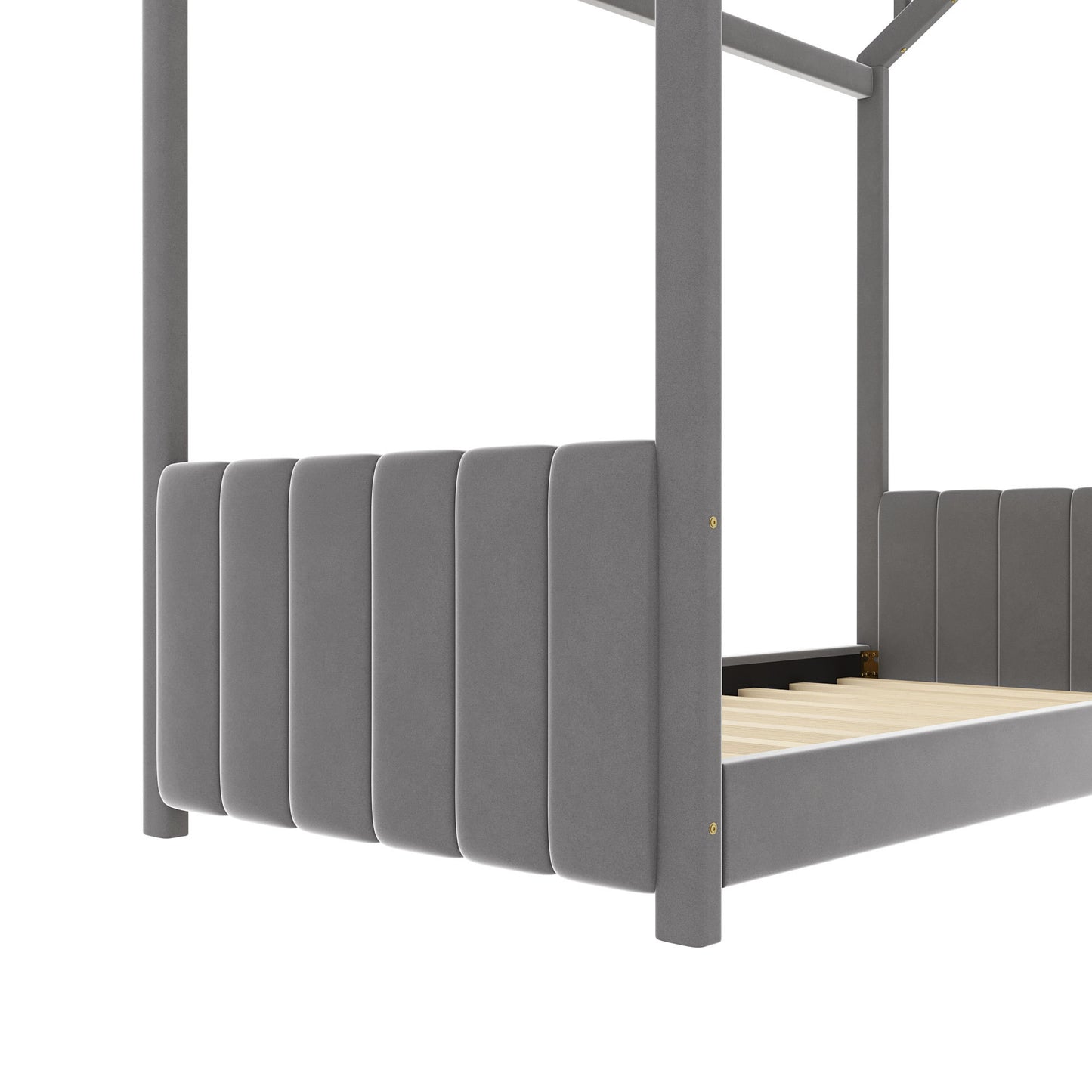 Twin Size Velvet House Bed Wood Bed, Gray - Free Shipping - Aurelia Clothing