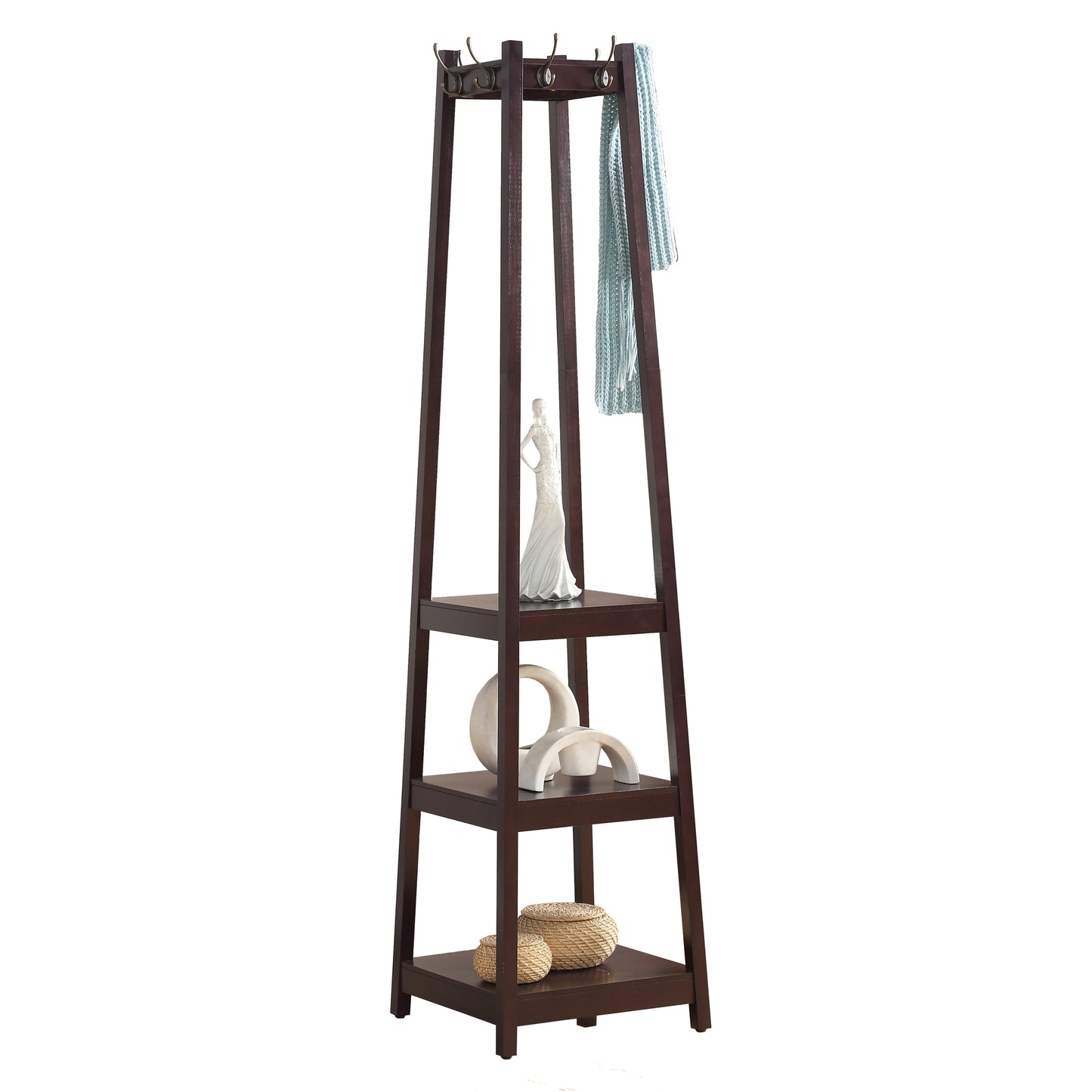 Vassen Coat Rack w/ 3-Tier Storage Shelves in Espresso Finish - Free Shipping - Aurelia Clothing