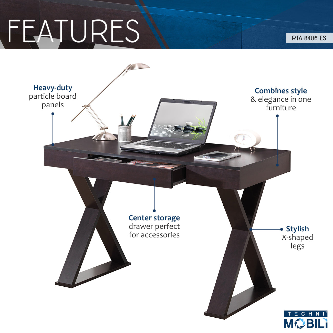 Techni Mobili Trendy Writing Desk with Drawer, Espresso - Free Shipping - Aurelia Clothing