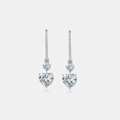 5.44 Carat Sterling Silver Moissanite Heart Drop Earrings - Aurelia Clothing