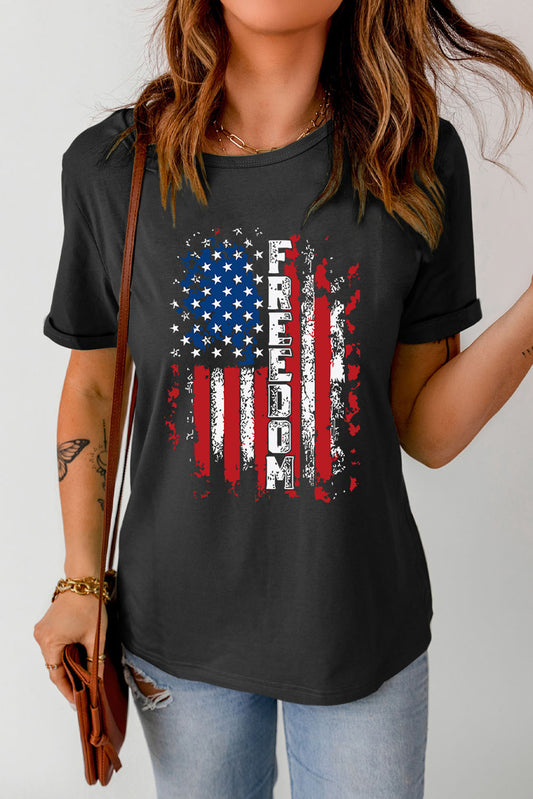 FREEDOM US Flag Graphic Round Neck Tee - Aurelia Clothing