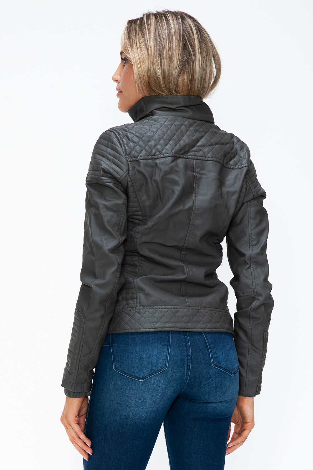 YMI Faux Layered Double-Zipper Jacket with Fuzzy Hood - Aurelia Clothing