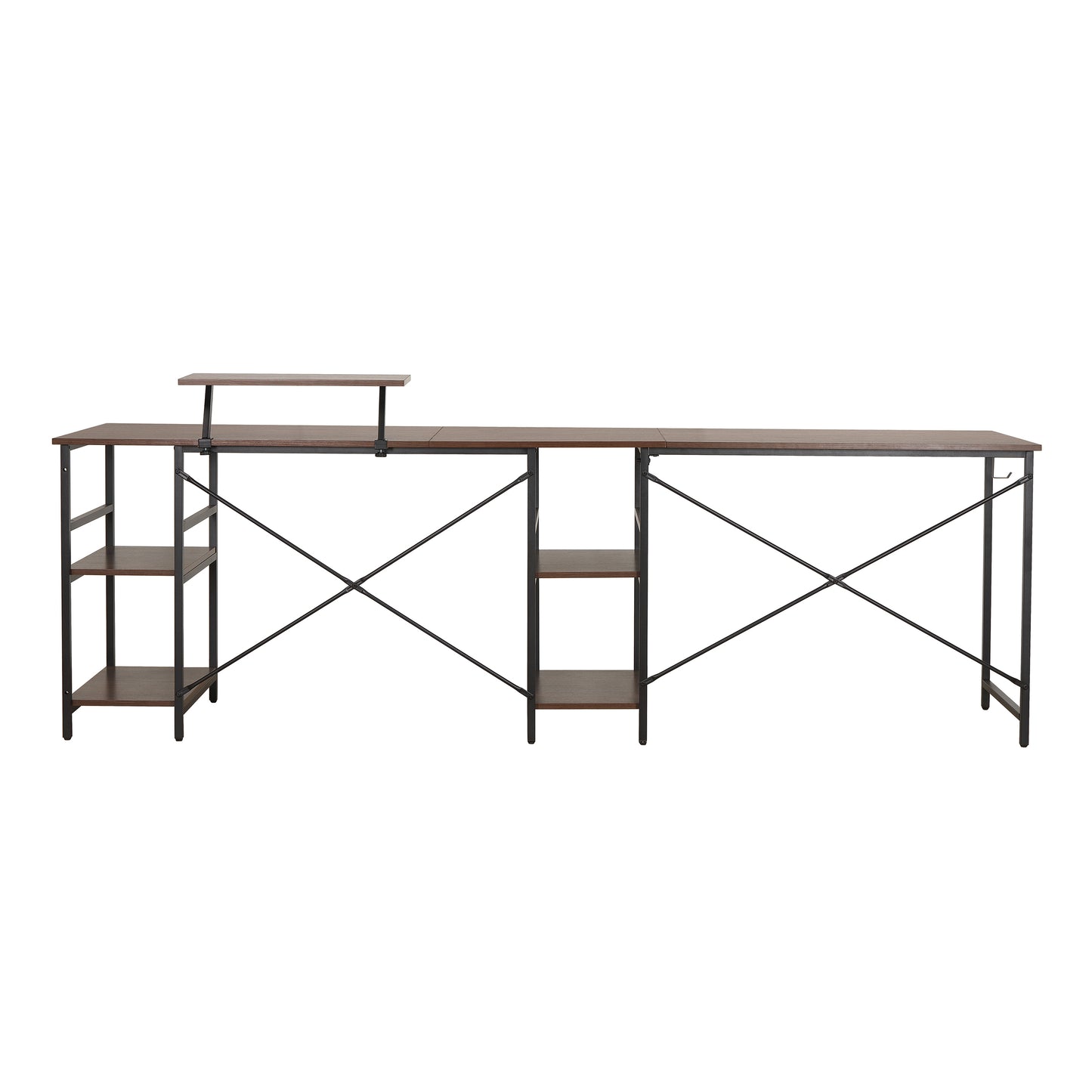 Techni Mobili L-Shape Industrial Desk with storage shelves, Walnut - Free Shipping - Aurelia Clothing