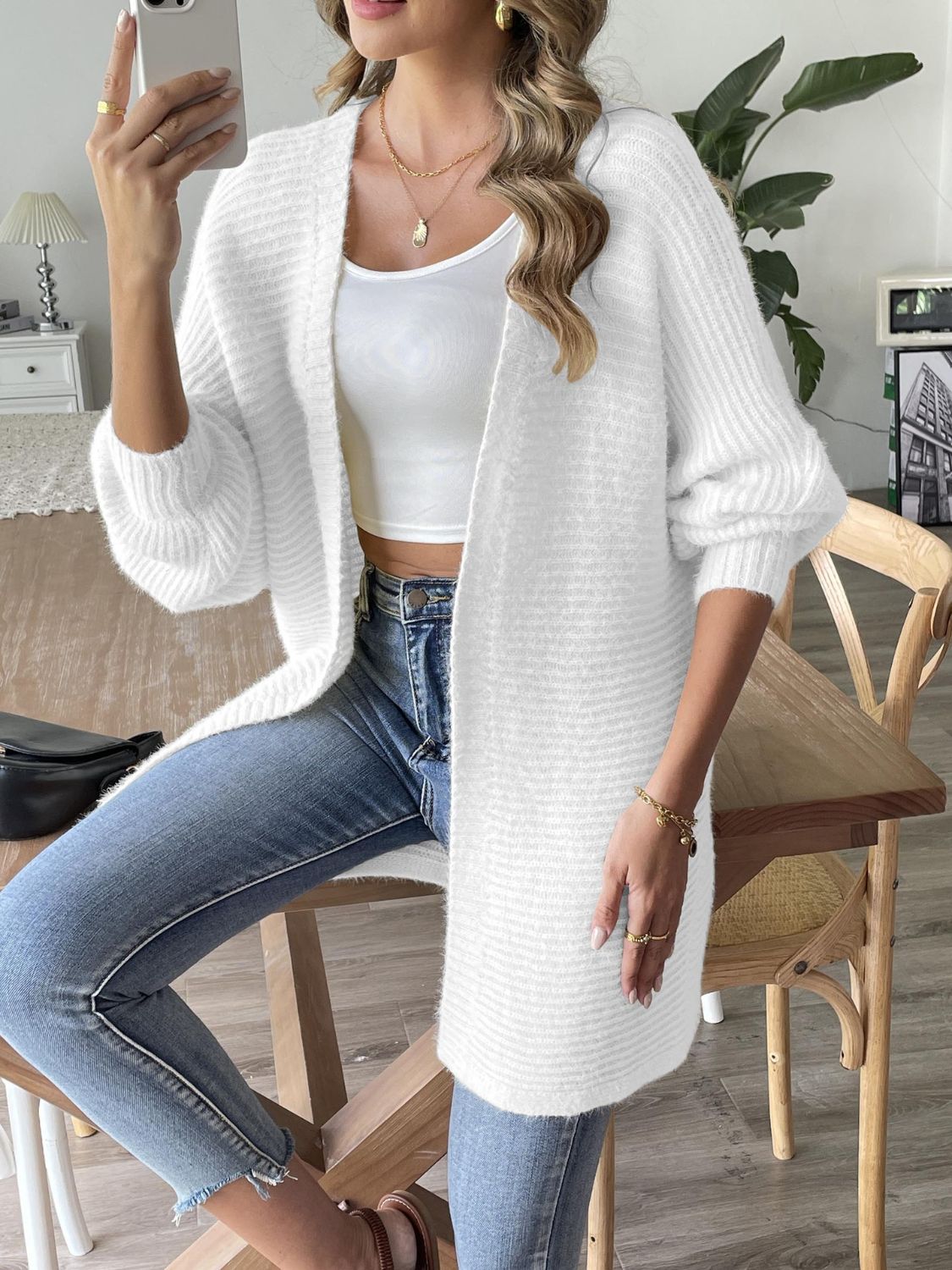 Open Front Long Sleeve Cardigan - Aurelia Clothing