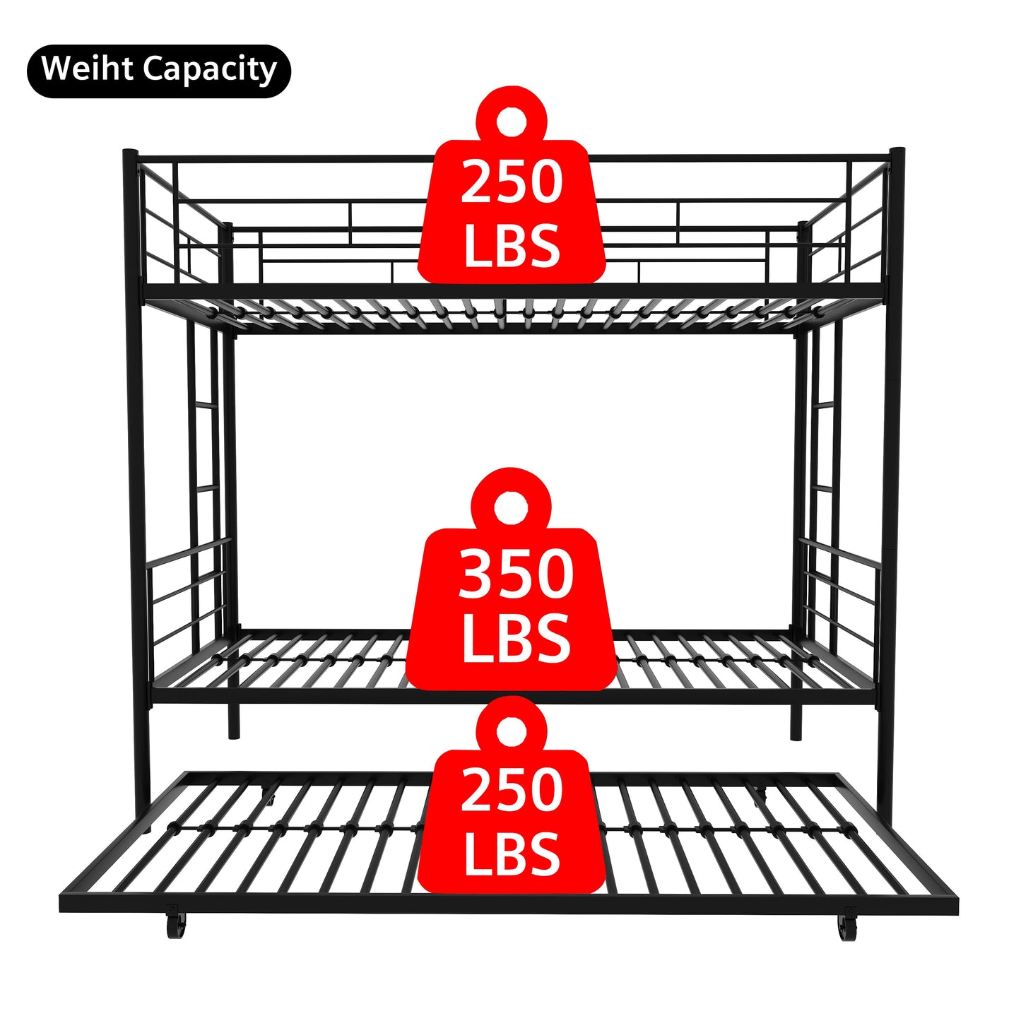 Twin Over Twin Metal Bunk Bed Frame with Trundle(Upgrade reinforcement version)- Free Shipping - Aurelia Clothing