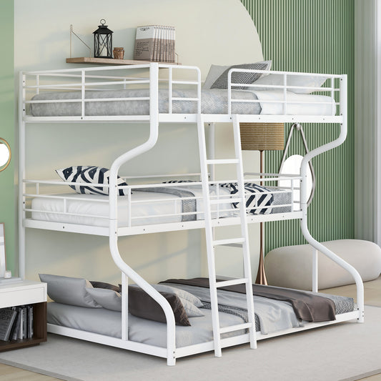 Full XL over Twin XL over Queen Size Triple Bunk Bed with Long and Short Ladder,WhiteTwin over Twin House Bunk Bed with Trundle and Slide, Storage Staircase, Roof and Window Design, Gray(Old  - Aurelia Clothing