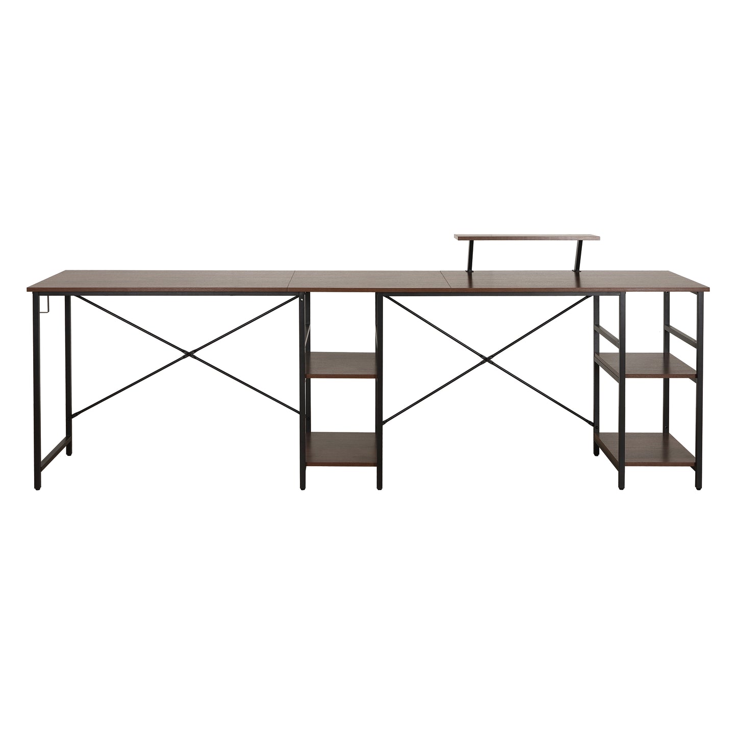 Techni Mobili L-Shape Industrial Desk with storage shelves, Walnut - Free Shipping - Aurelia Clothing