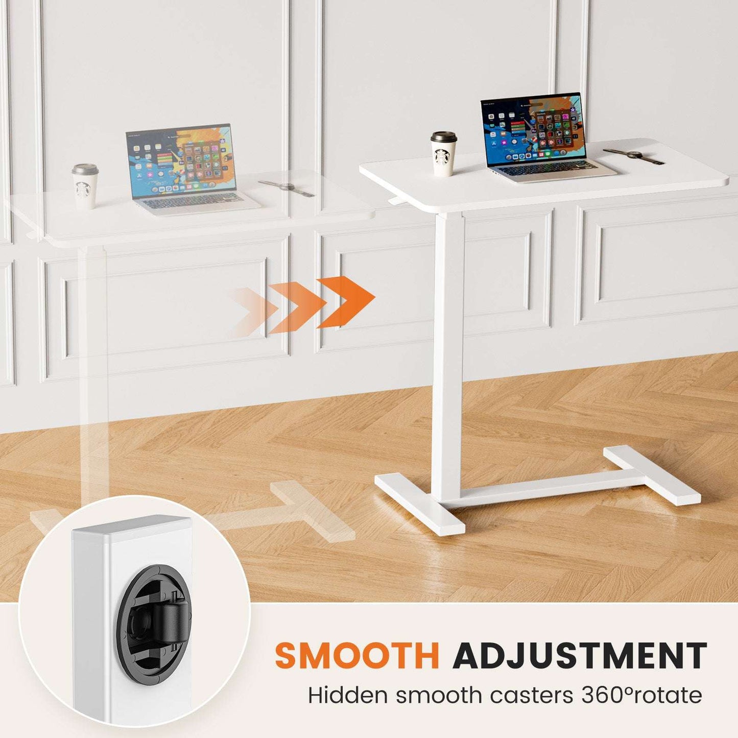 Adjustable mobile bed desk, computer desk, mobile standing desk, lifting desk, desk, white - Free Shipping - Aurelia Clothing