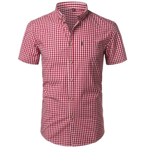 Small Plaid Shirt Men Summer Short Sleeve Cotton Mens Dress Shirts Casual Button Down Men's Shirt - Free Shipping - Aurelia Clothing