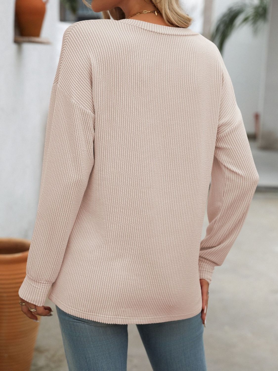 V-Neck Long Sleeve T-Shirt - Aurelia Clothing
