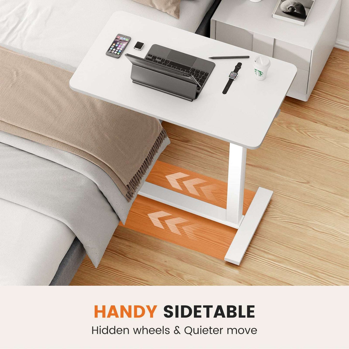 Adjustable mobile bed desk, computer desk, mobile standing desk, lifting desk, desk, white - Free Shipping - Aurelia Clothing