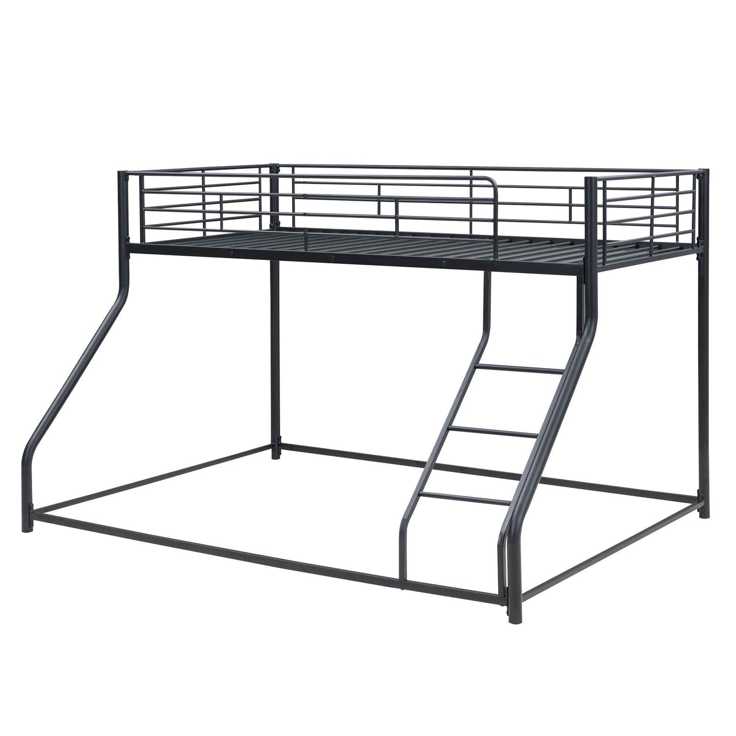 Metal Floor Bunk Bed, Twin XL over Queen, Black-Free Shipping