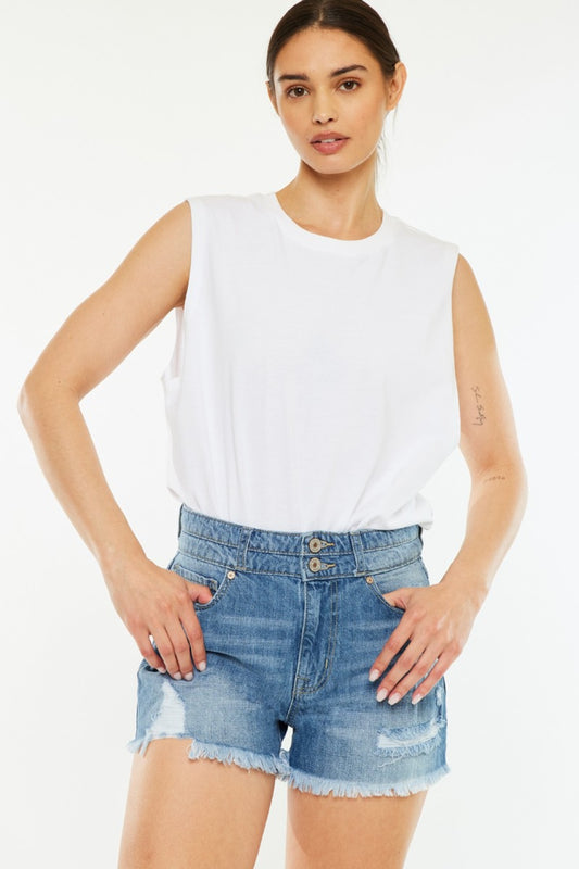 Kancan Full Size High Rise Raw Hem Denim Shorts - Aurelia Clothing