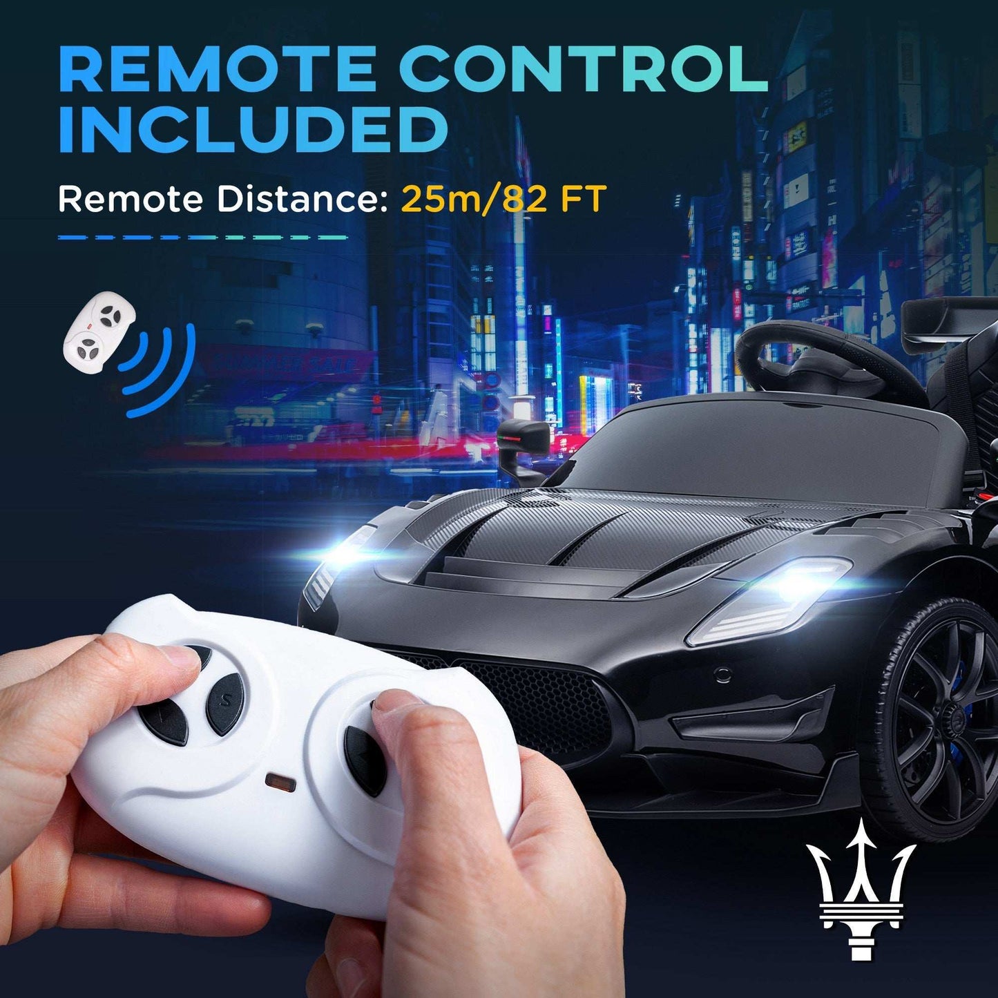 Qaba Maserati GT2 Licensed Ride On Car, 12V Battery Powered Electric Car for Kids with Shock-Absorbers, Auxiliary Wheels, 3MPH Racing Car with Remote, Horn Music LED Lights, Black - Free Ship - Aurelia Clothing