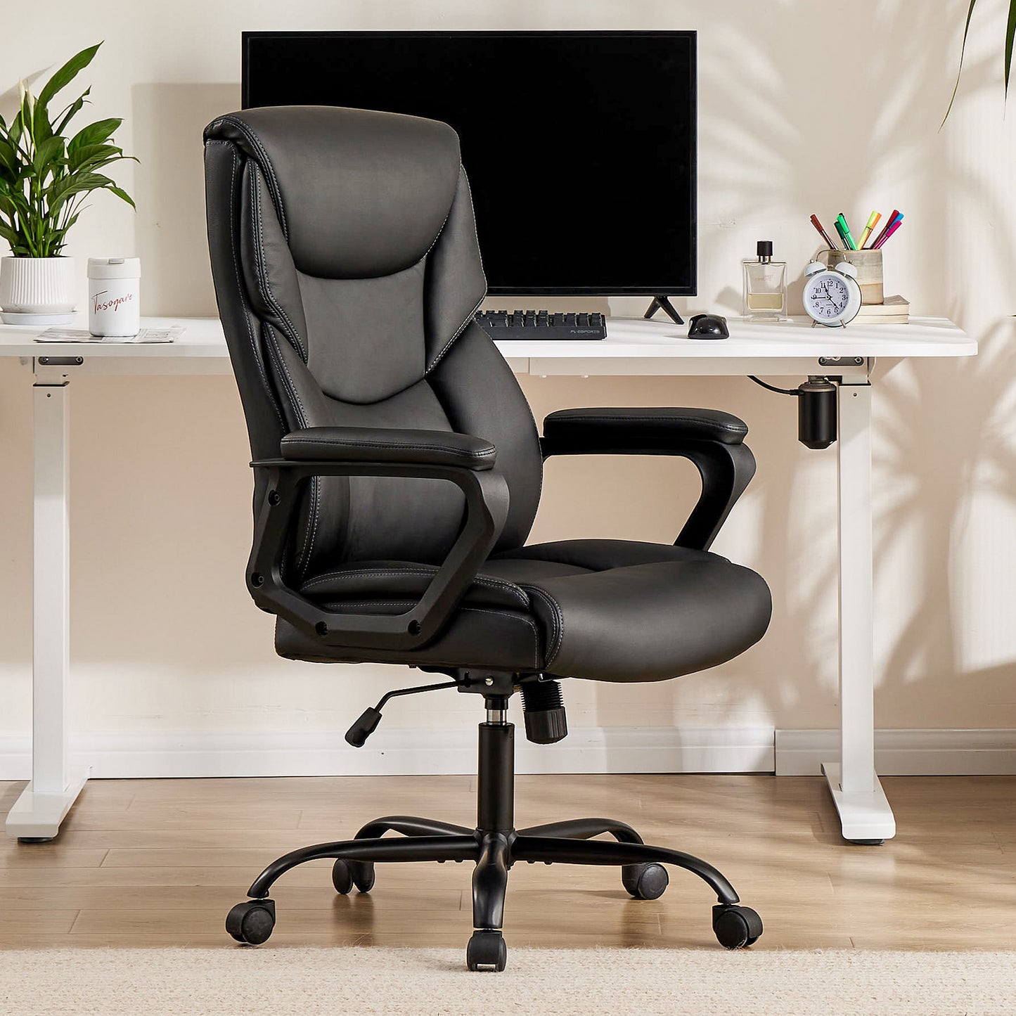 Sweetcrispy Home Office Chair Ergonomic PU Leather Desk Chair with Armrests - Free Shipping - Aurelia Clothing