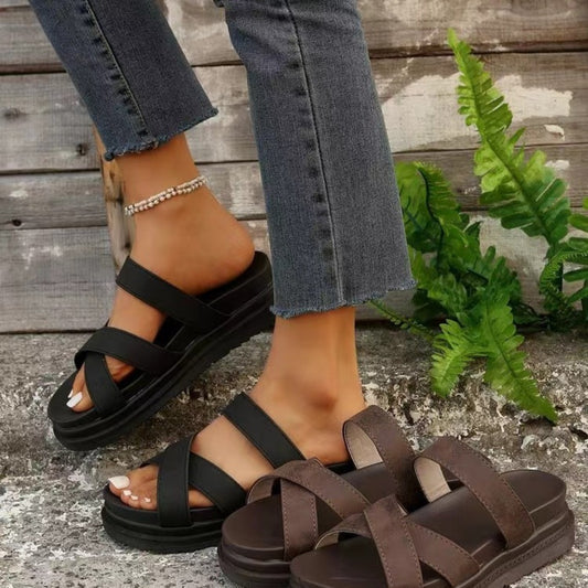 Crisscross PU Leather Flat Sandals - Aurelia Clothing
