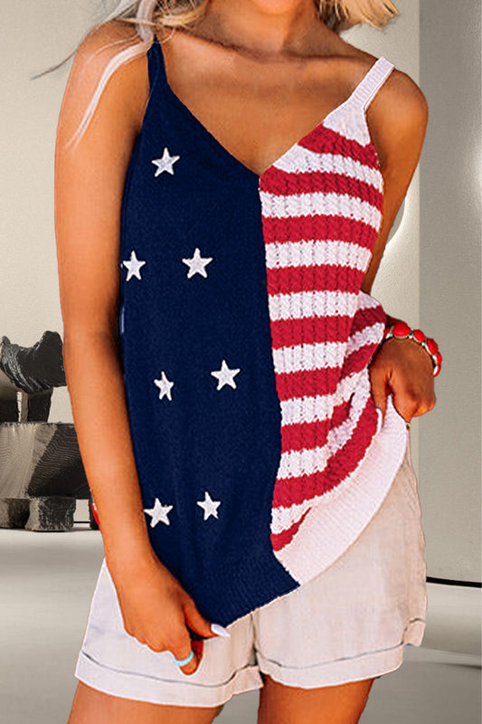 US Flag Theme V-Neck Knit Cami - Aurelia Clothing