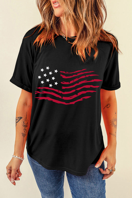 US Flag Round Neck Short Sleeve T-Shirt - Aurelia Clothing