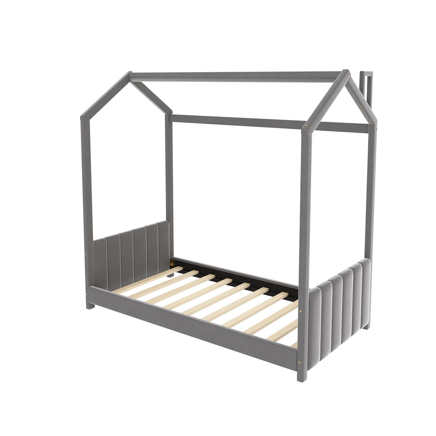 Twin Size Velvet House Bed Wood Bed, Gray - Free Shipping - Aurelia Clothing