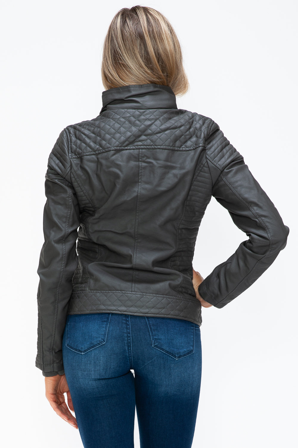 YMI Faux Layered Double-Zipper Jacket with Fuzzy Hood - Aurelia Clothing