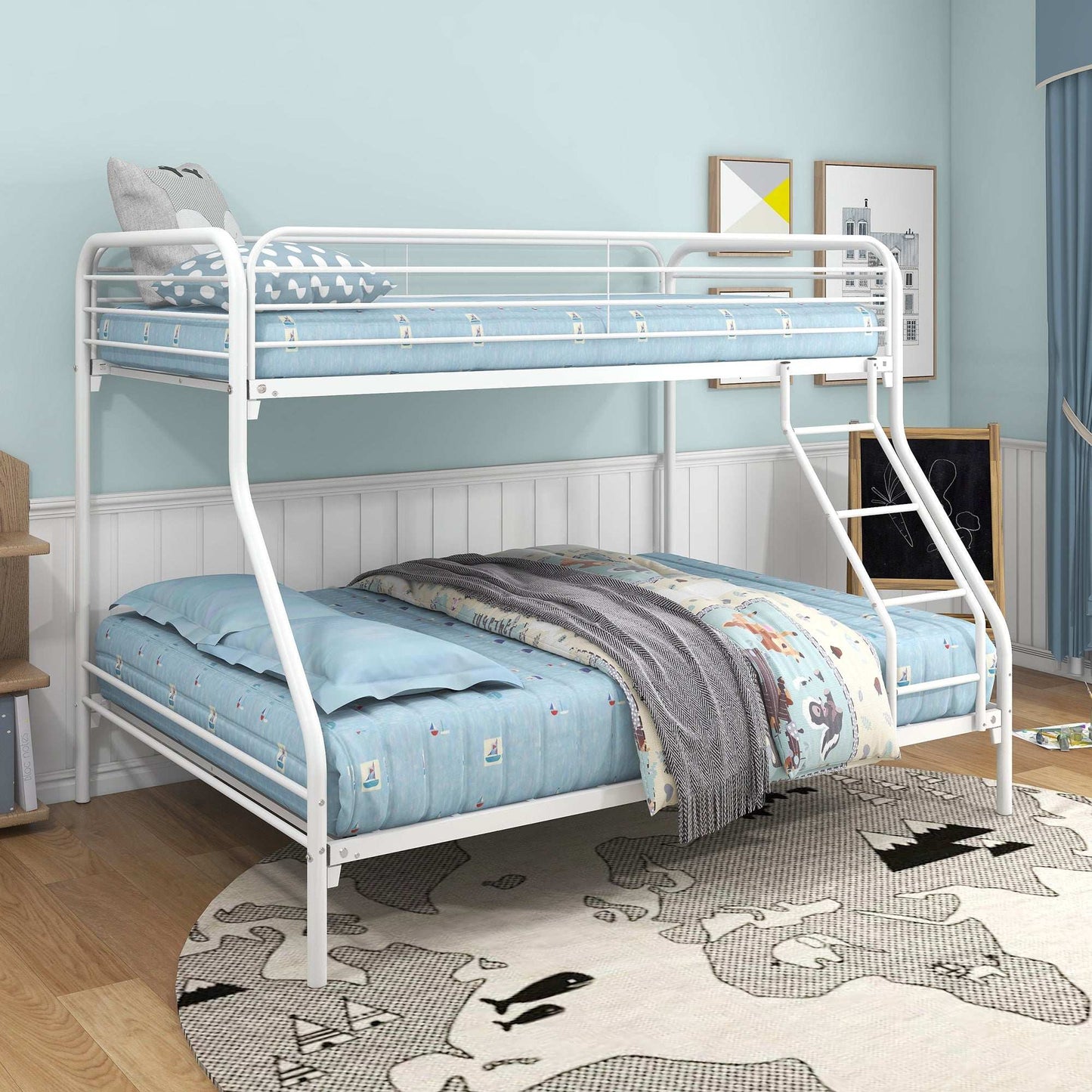 Twin-Over-Full Metal Bunk Bed, Heavy Duty Bunk Bed,Easy Assembly with Enhanced Upper-Level Guardrail, White - Free Shipping - Aurelia Clothing
