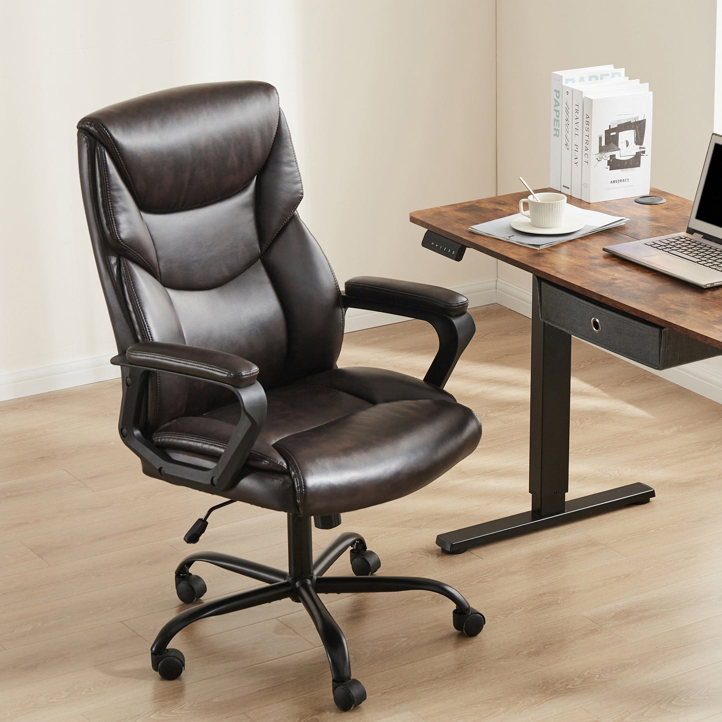 Sweetcrispy Home Office Chair Ergonomic PU Leather Desk Chair with Armrests - Free Shipping - Aurelia Clothing