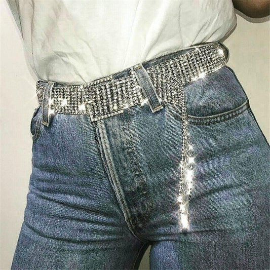 Rhinestone waist chain full of diamonds eight rows fashion all-match ladies belt personality jeans belt women - Free Shipping - Aurelia Clothing