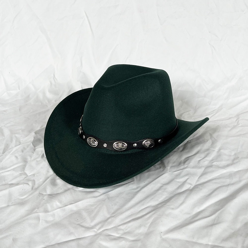 Punk Style Cowboy Top Hat Autumn And Winter Woolen Felt Hat Mens and Womens Jazz Hat British Style Metal Belt Vintage Top Hat - Free Shipping - Aurelia Clothing