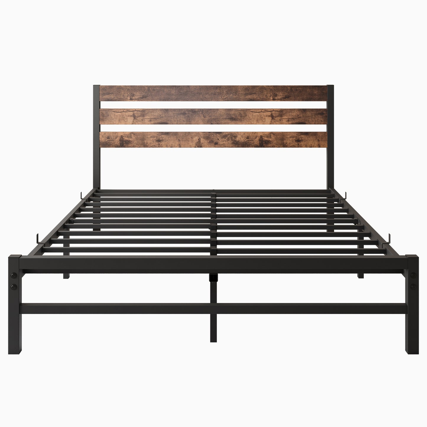 Queen Size Platform Bed Frame with Rustic Vintage Wood Headboard, Strong Metal Slats Support Mattress Foundation, No Box Spring Needed Rustic Brown - Free Shipping - Aurelia Clothing