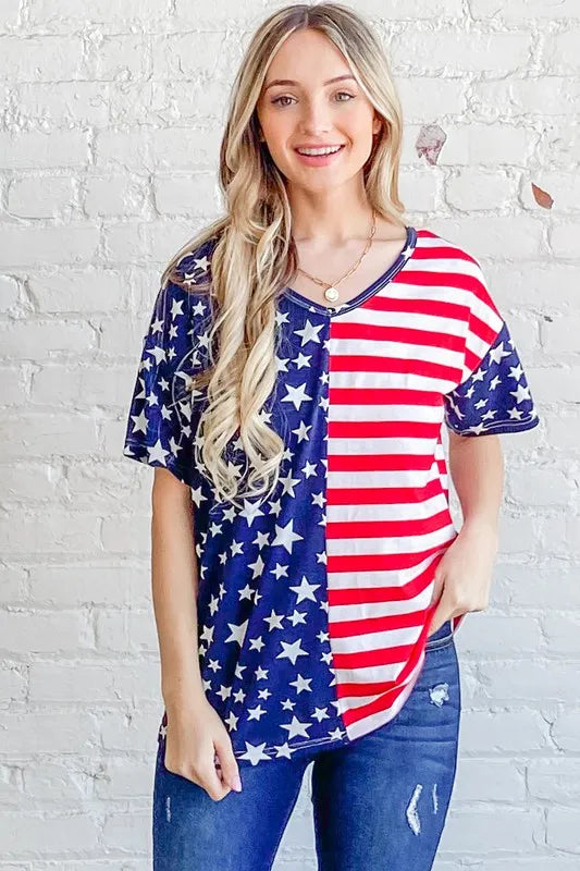 American Flag Short Sleeve Top-Free Shipping - Aurelia Clothing
