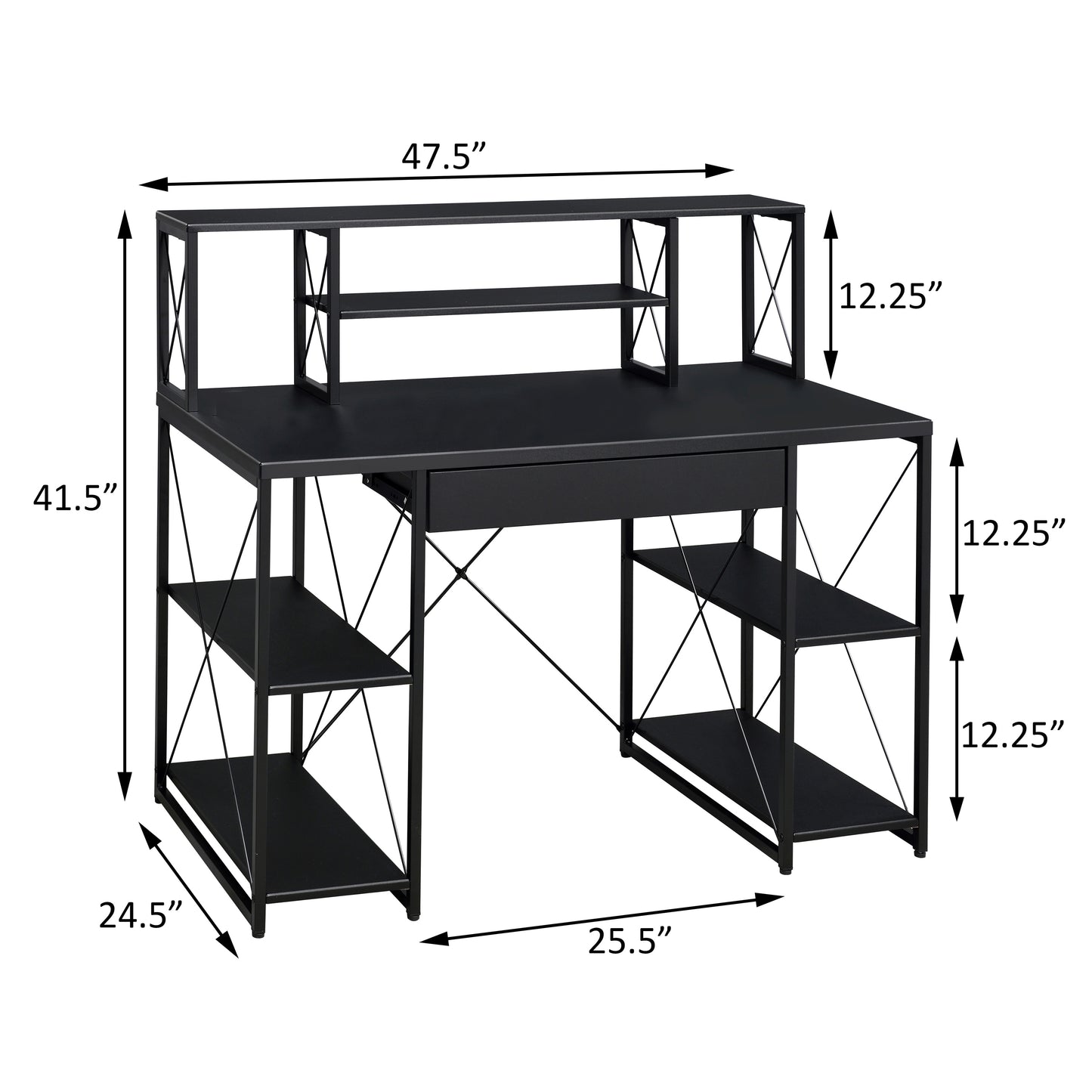 Black Office Desk with Open Shelves and Hutch - Free Shipping - Aurelia Clothing