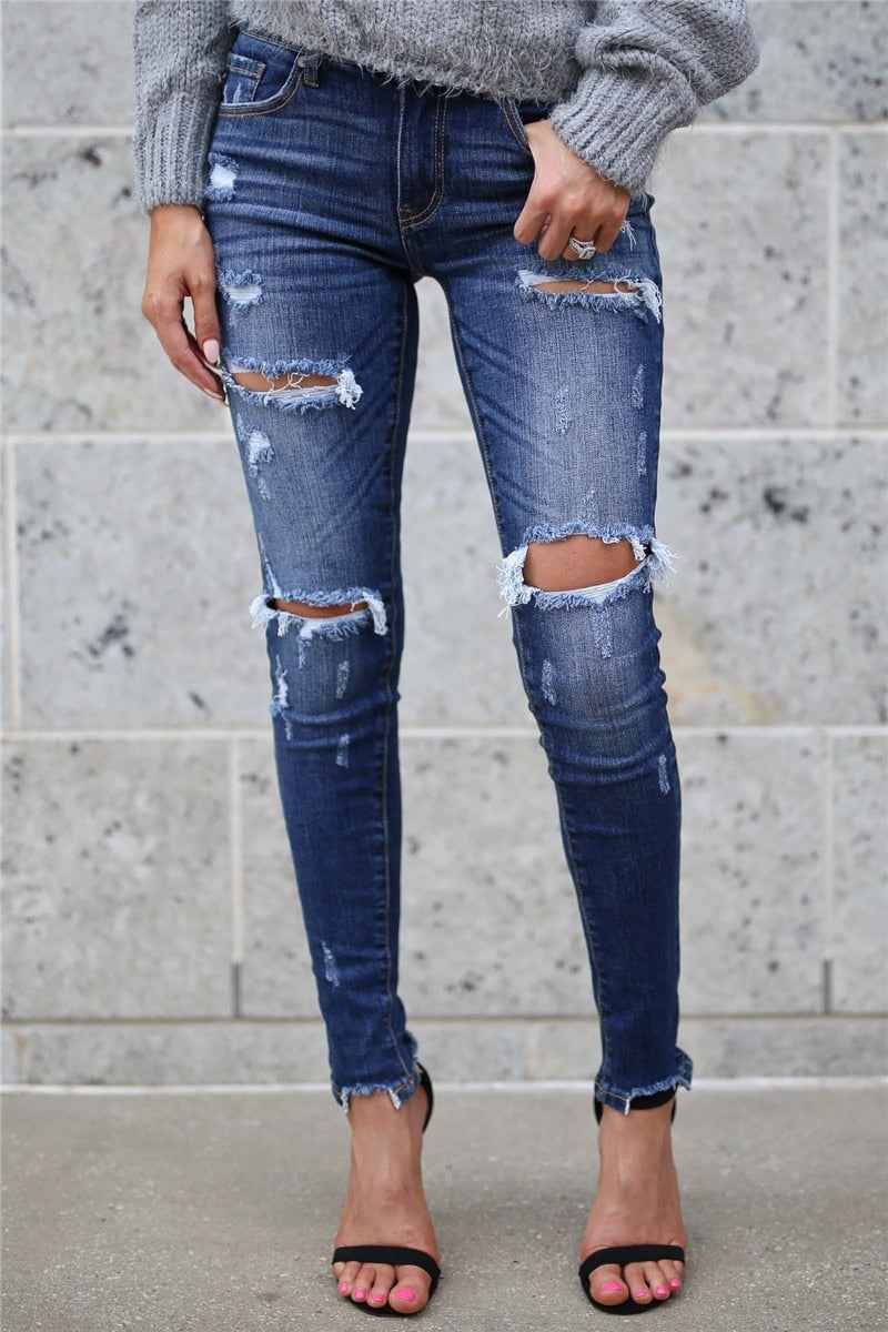 Boyfriend Hole Ripped Jeans Pants Cool Denim Vintage skinny push up womens jeans High Waist Casual ladies jeans Slim mom jeans - Aurelia Clothing