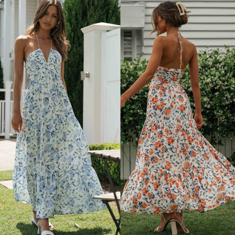 Chiffon V-neck sleeveless patchwork large hem long dress - Free Shipping - Aurelia Clothing