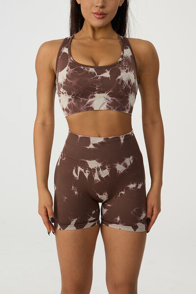 Crisscross Printed Tank and Shorts Active Set - Aurelia Clothing