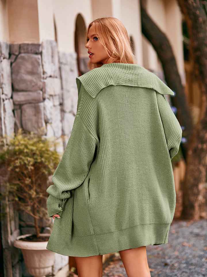 Dropped Shoulder Long Sleeve Cardigan - Aurelia Clothing