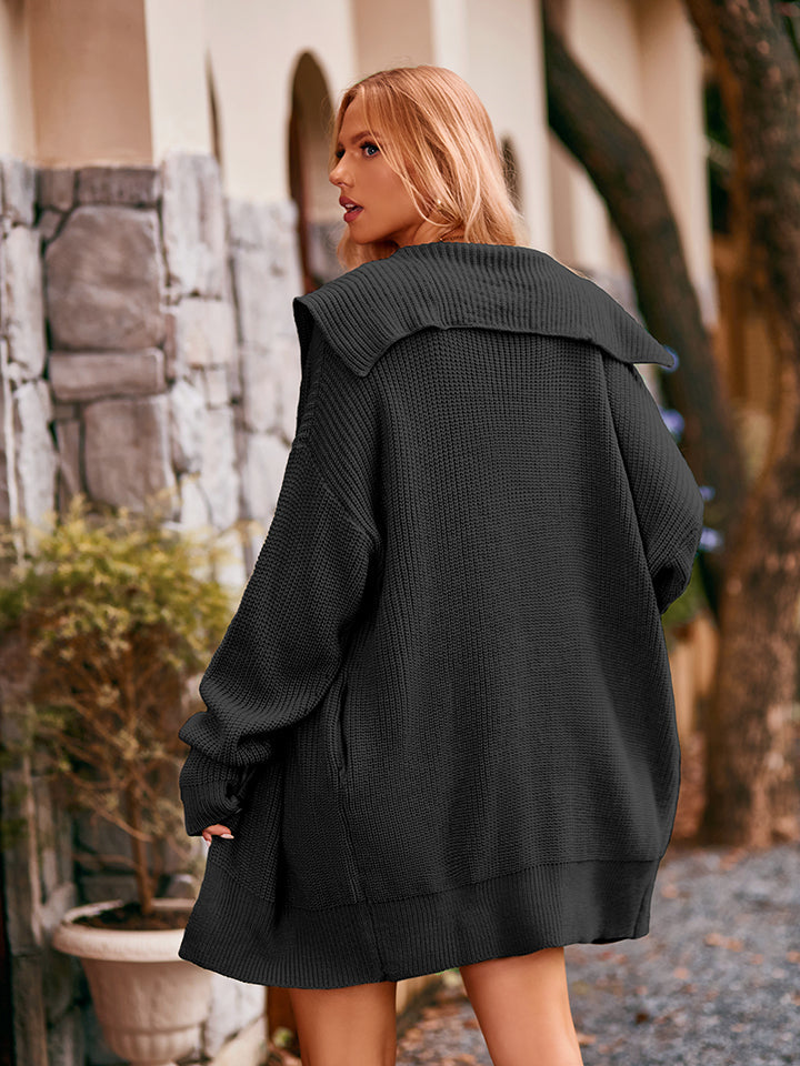 Dropped Shoulder Long Sleeve Cardigan - Aurelia Clothing