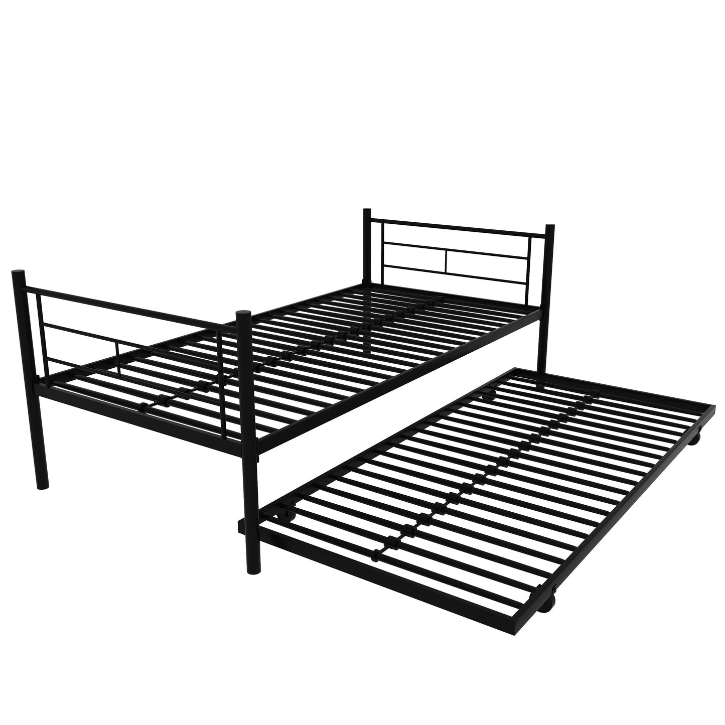 Twin Over Twin Metal Bunk Bed Frame with Trundle(Upgrade reinforcement version)- Free Shipping - Aurelia Clothing