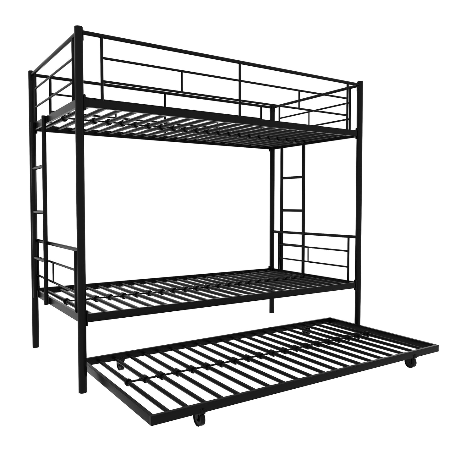 Twin Over Twin Metal Bunk Bed Frame with Trundle(Upgrade reinforcement version)- Free Shipping - Aurelia Clothing