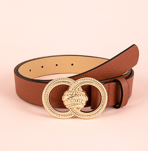 Double ring brown lychee pattern women belt women belt commuting - Free shipping - Aurelia Clothing
